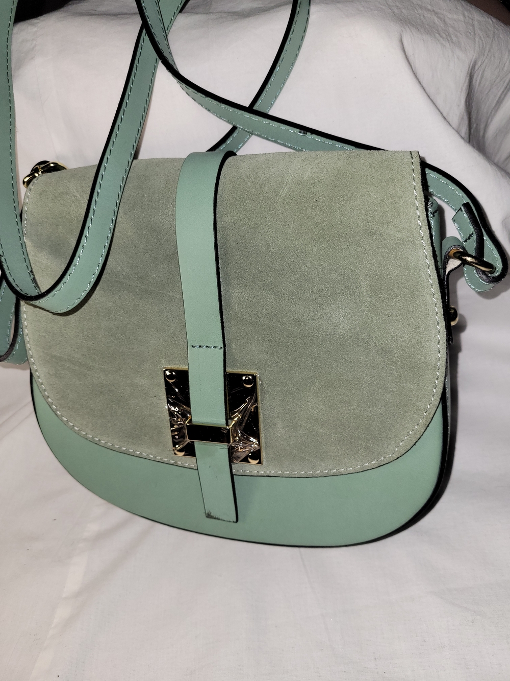 Borse Pelle Mint Green Suede & Leather Crossbody Bag